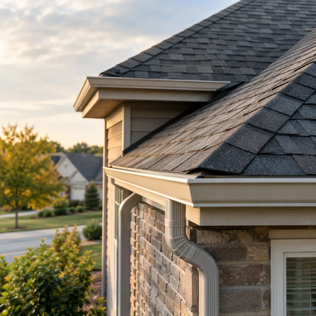 A tight detail of finished roofing work that came out well — clean, precise, shallow depth of field